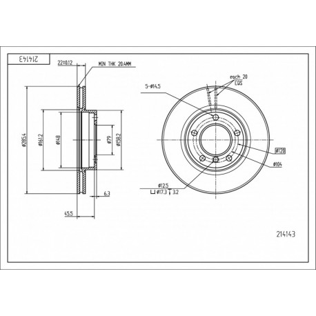 BMW 318I 98- 286/22/20.4 ELSŐ FÉKTÁRCSA BMW 318I 98- 286/22/20.4 1160674
