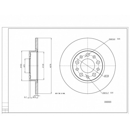 HÁTSÓ FÉKTÁRCSA ALFA 159 1.9I 05- 46843610