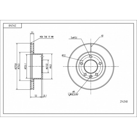 FÉKTÁRCSA ELÖL DB VITO 276/22/19 6384210112