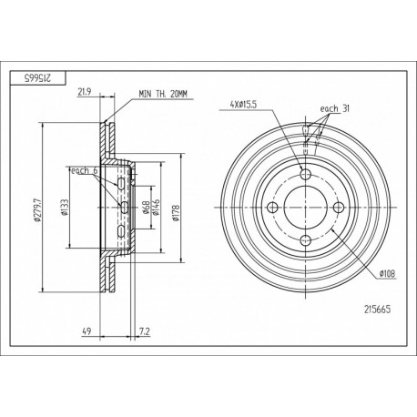 ELSŐ FÉKTÁRCSA AUDI 80 92-96,KABRIÓ 97- 8A0615301A