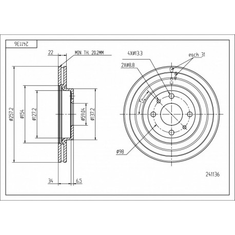LANCIA DEDRA ELSŐ FÉKTÁRCSA 96- /MAL/KPL 0000060812137