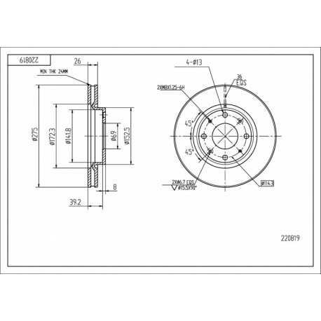 ELSŐ FÉKTÁRCSA CERATO 04- 51712-2F100