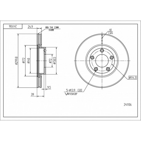 ELSŐ FÉKTÁRCSA MAZDA3 1.8-2.0 03-/MAL/KPL BP6Y3325XD