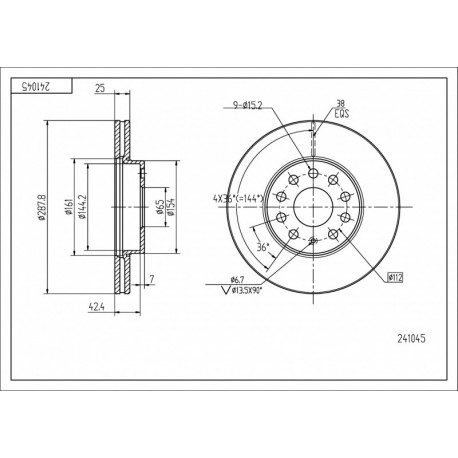 ELSŐ FÉKTÁRCSA AUDIA3 2.0 16V 03-/MAL/KPL 16D615301A