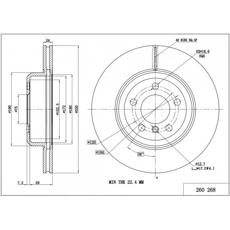 FÉKTÁRCSA /P/ BMW 5/F10/ 518D /MAL/PC 34106883506